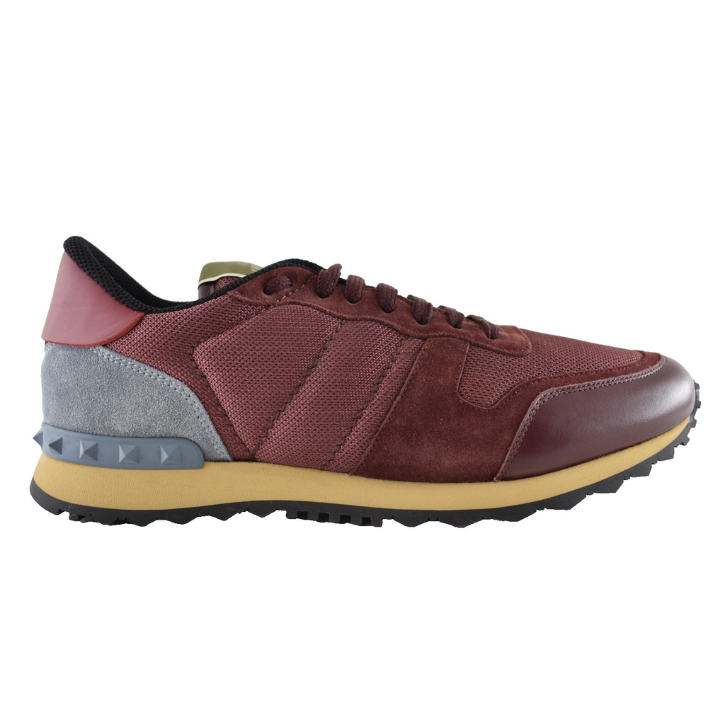 Valentino Rockstud Men Burgundy Blue Rockrunner Low Top Trainer Sneaker 41.5 8.5